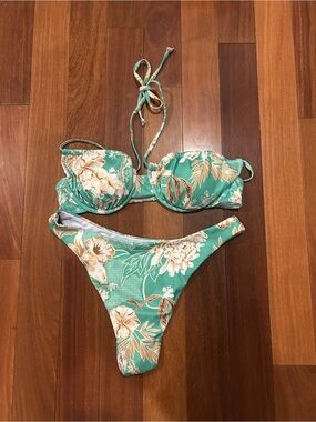 Volafa Teal Floral Bikini Set New Without Tags